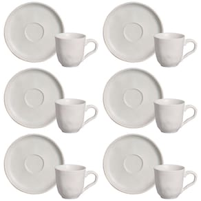Conjunto com 6 Xícaras e Pires para Café Porto Brasil Bio Vit em Stoneware Cinza - 120 ml