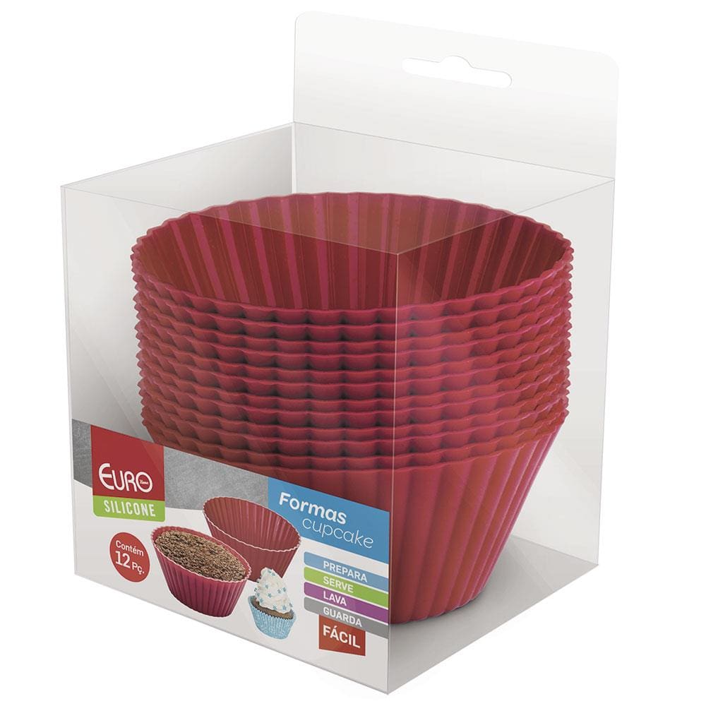 Conjunto de Formas para Cupcake 12 Peças Euro em Silicone Redondas - Vermelho