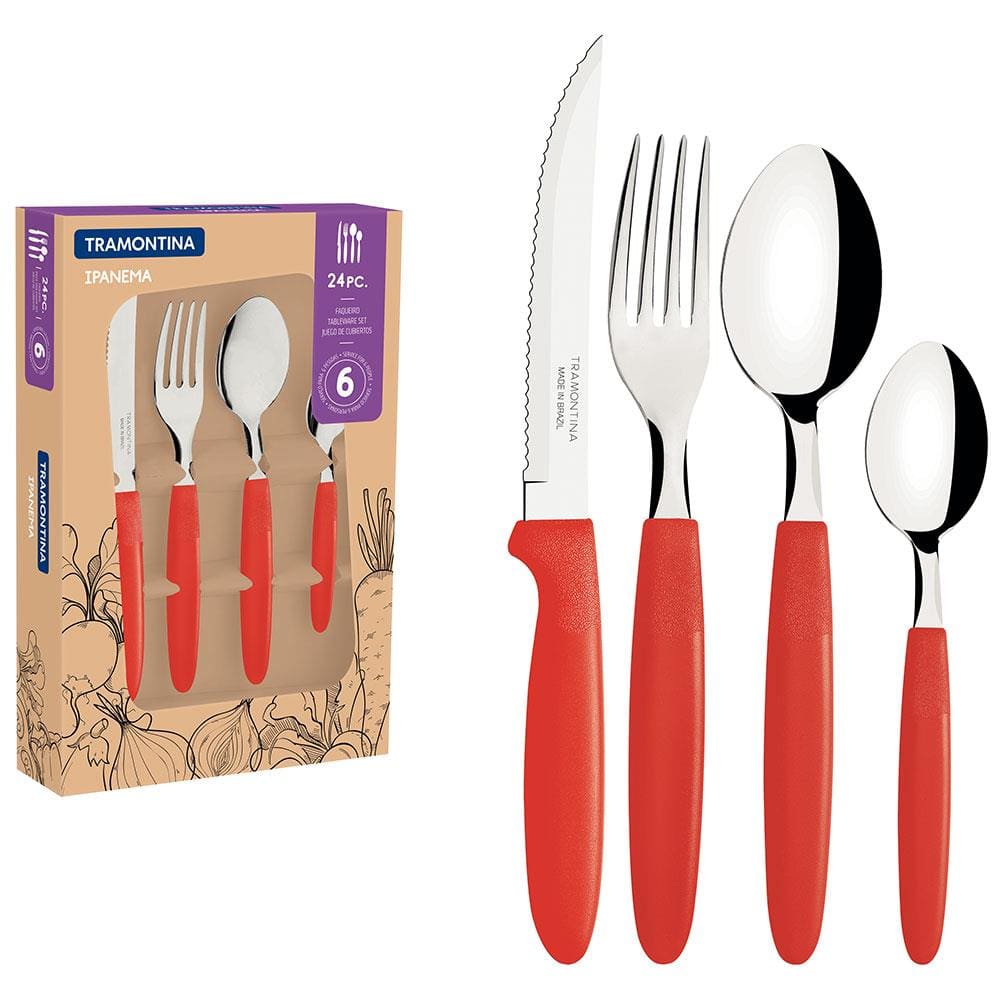 Faqueiro 24 Peças Tramontina Ipanema em Aço Inox - Vermelho