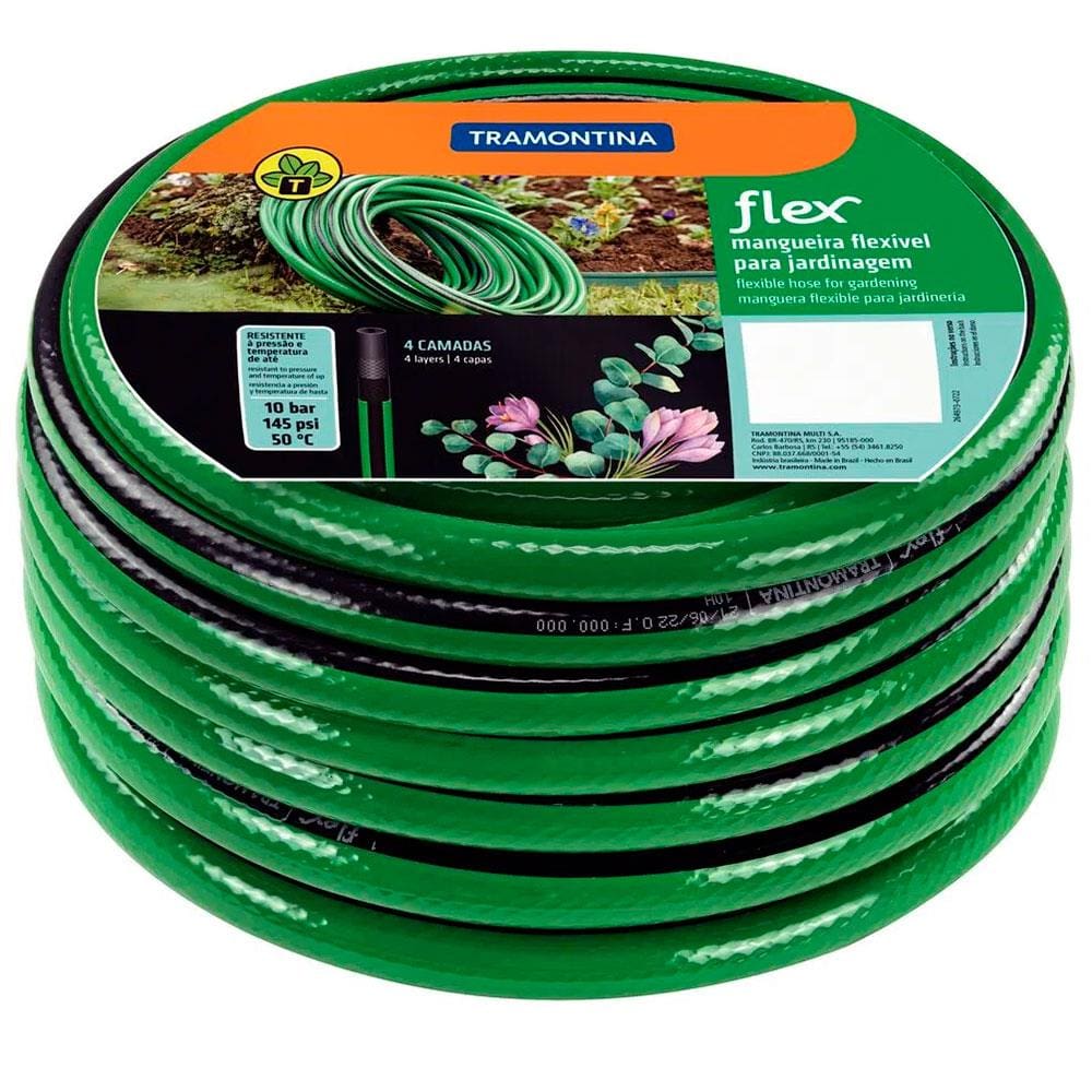 Mangueira Flex para Jardim Tramontina PVC 4 Camadas com 30 Metros – Verde/Preta