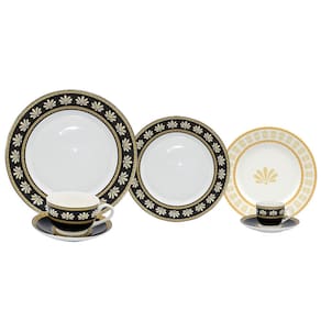 Aparelho de Jantar 42 Peças L Hermitage New Bone China - Branco/Preto