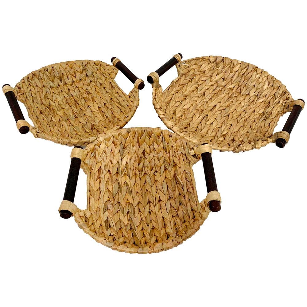 Conjunto de Cestas em Fibra Natural L'Hermitage 28303 Redondas com Alças em Madeira – 3 Peças