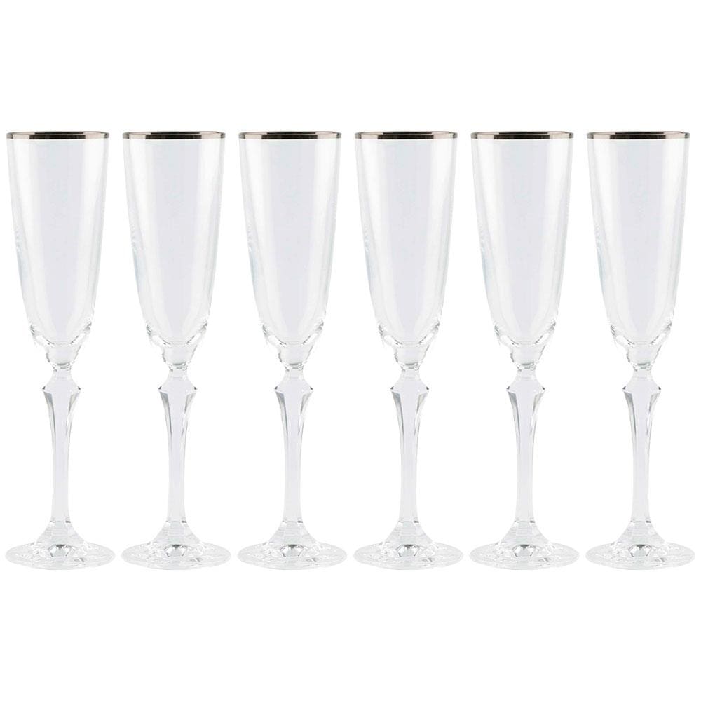 Conjunto de Taças para Champanhe Bohemia Elizabeth em Cristal Ecológico Silver Rim 200 ml – 6 Peças