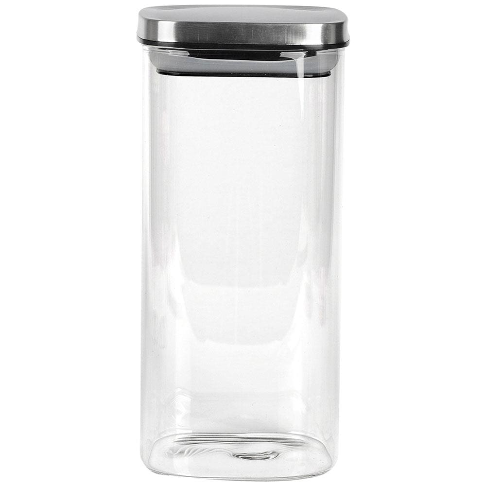 Porta Mantimentos Quadrado Dynasty em Vidro Borossilicato com Tampa de Metal Prata – 1,4L