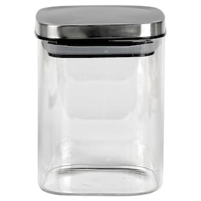 Porta Mantimentos Quadrado Dynasty em Vidro Borossilicato com Tampa de Metal Prata – 800 ml
