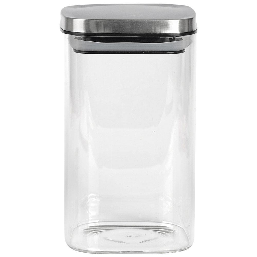 Porta Mantimentos Quadrado Dynasty em Vidro Borossilicato com Tampa de Metal Prata – 1,1 L