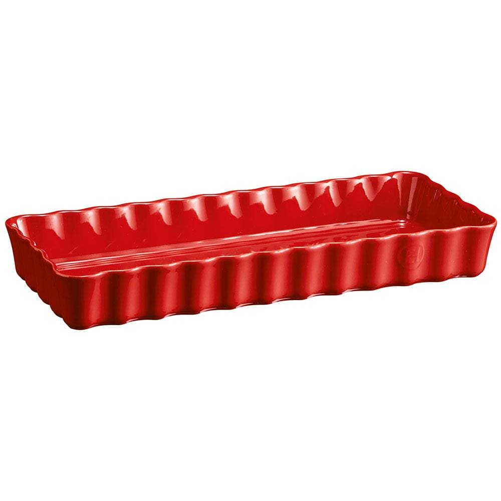 Travessa Retangular Canelada Emile Henry em Cerâmica 15x36 cm - Vermelha