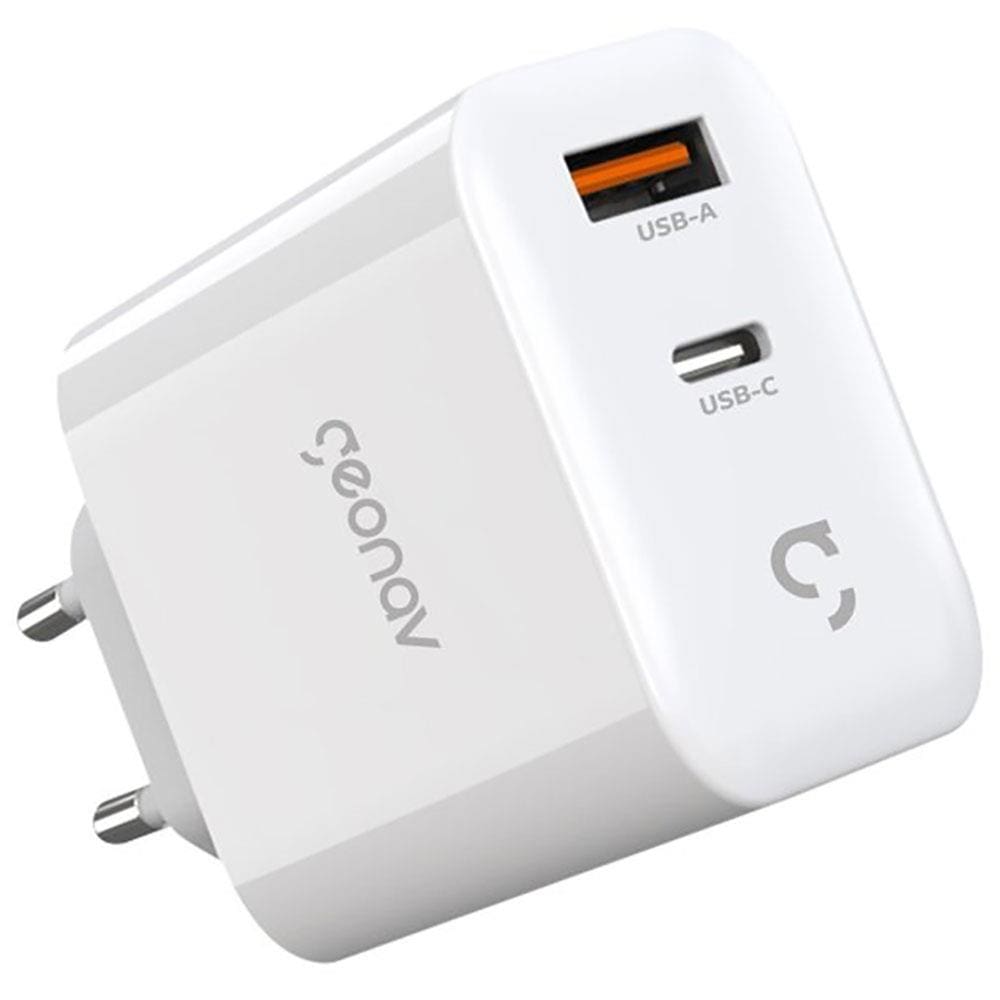 Carregador de Parede Geonav SuperPower GaN Duo 65W com Portas USB-C e USB-A - Branco