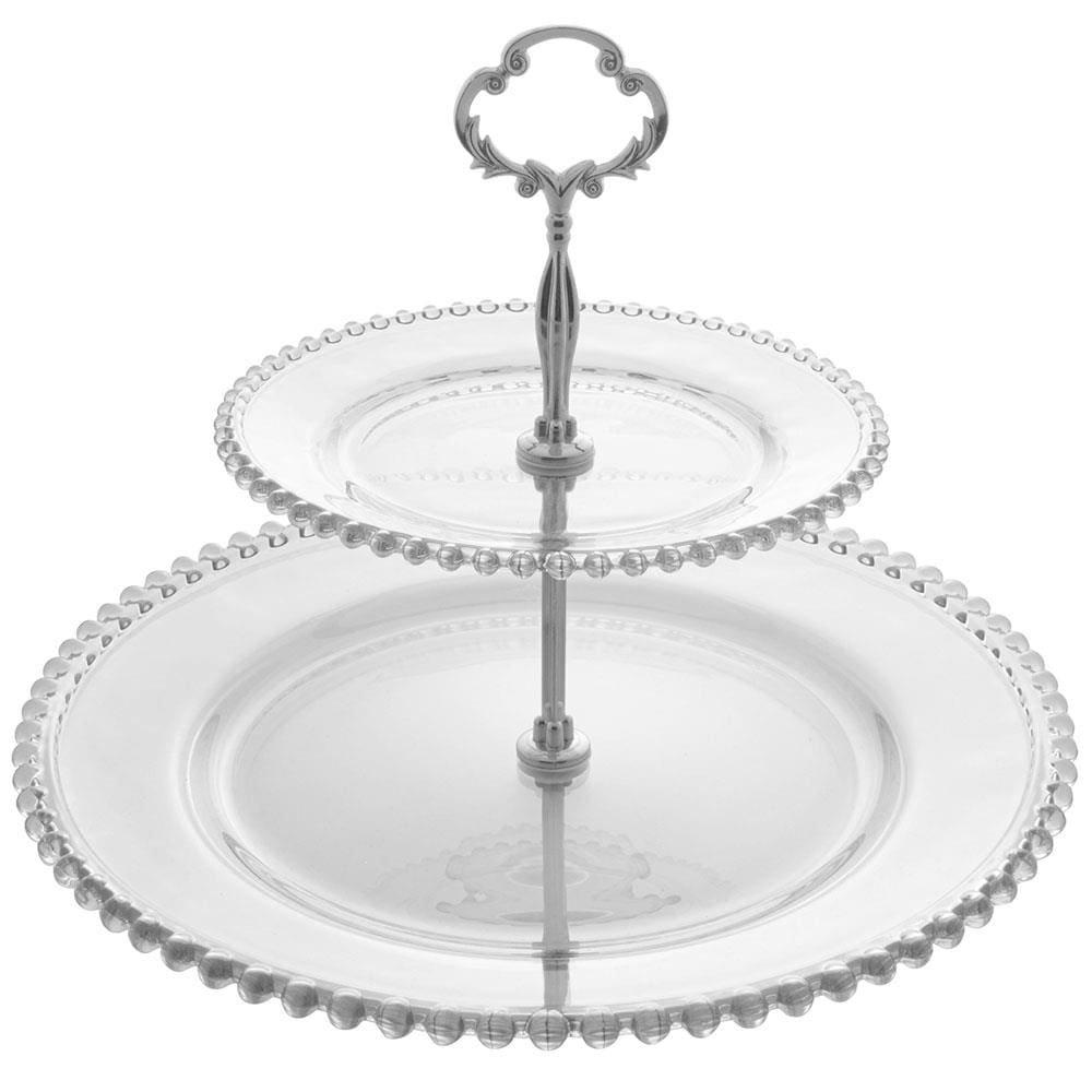 Suporte Duplo para Doces Wolff Pearl em Cristal - 25 x 32 cm