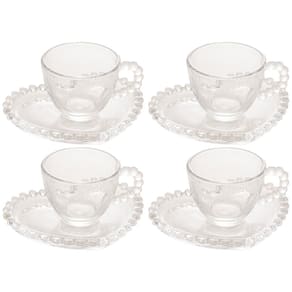 Conjunto com 4 Xícaras e Pires para Café Wolff Pearl Coração em Cristal - 85 ml