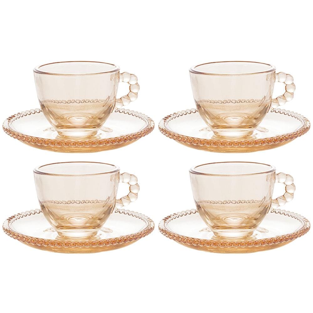 Conjunto com 4 Xícaras e Pires para Café Wolff Pearl em Cristal Âmbar - 80 ml