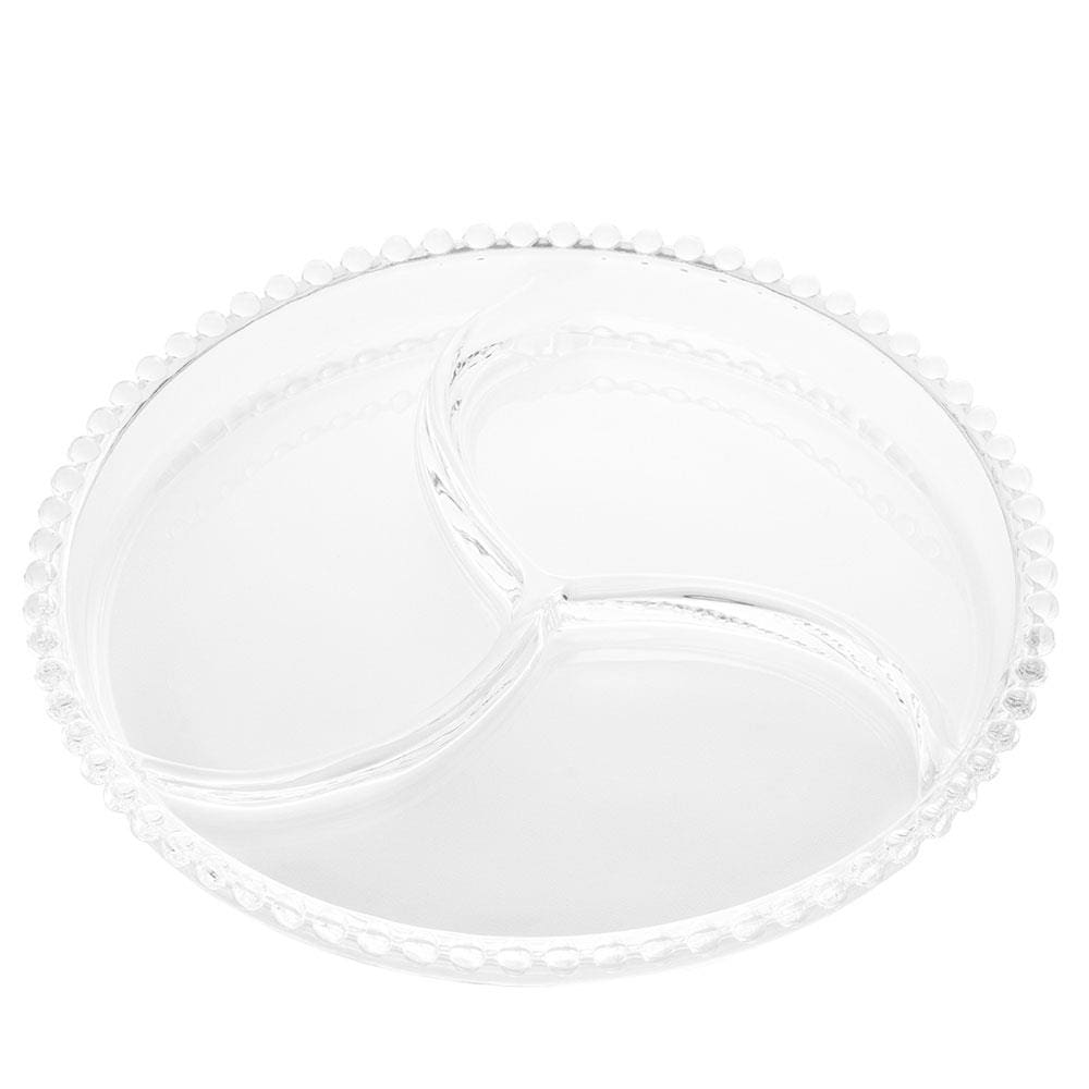 Petisqueira Redonda com 3 Divisórias Wolff Gourmet em Cristal Transparente - 23 cm