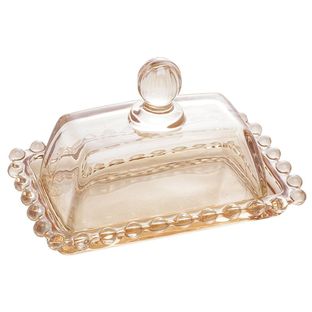 Manteigueira Wolff Pearl em Cristal com Tampa Âmbar - 9 x 14 cm