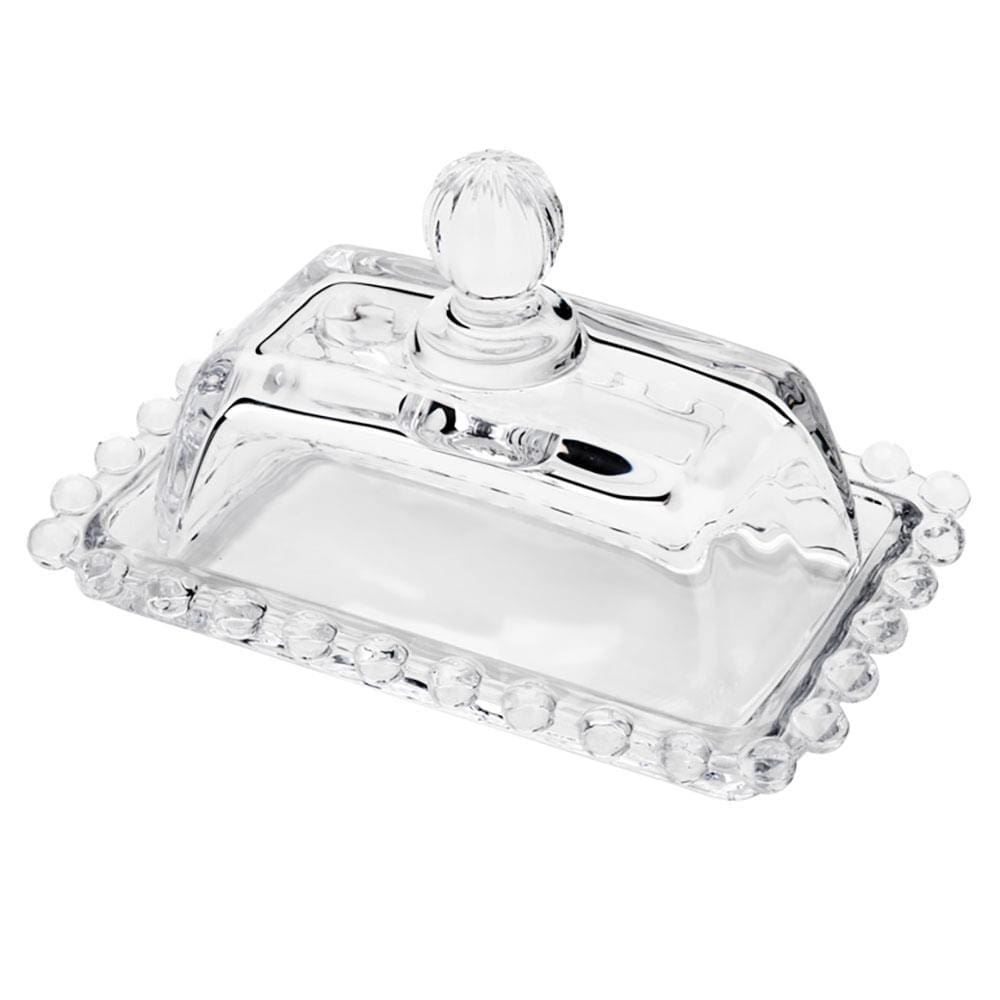 Manteigueira Wolff Pearl em Cristal com Tampa Transparente - 9 x 14 cm