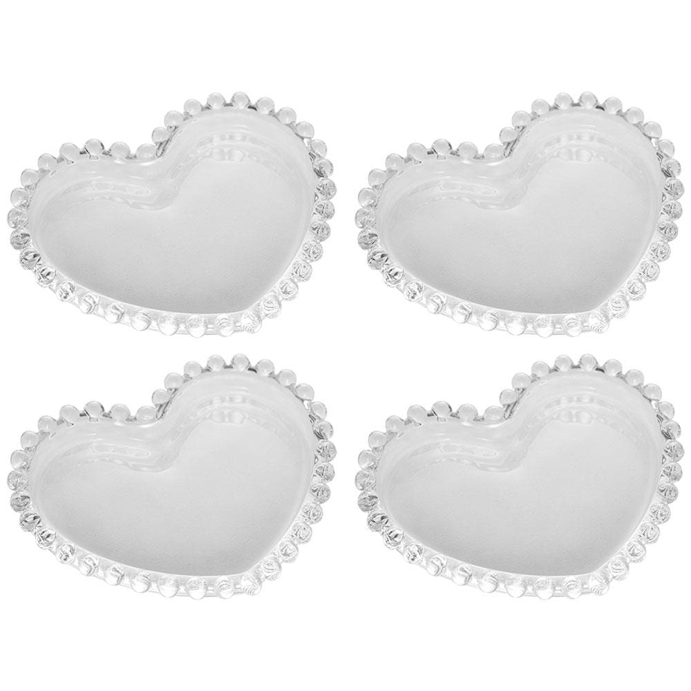 Conjunto de Pratos para Sobremesa Wolff Coração Pearl Transparente 13 cm - 4 Peças