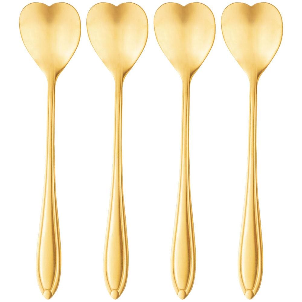 Conjunto de Colheres para Chá Wolff Heart em Aço Inox Dourado - 4 Peças