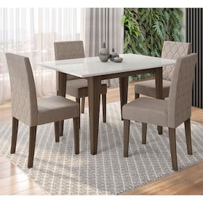 Mesa de Jantar Retangular Poliman Kate com Tampo de Vidro e 4 Cadeiras Revestidas em Suede