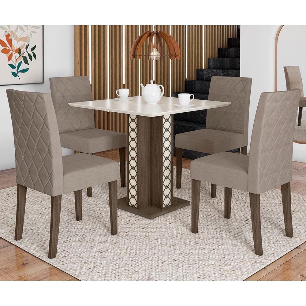 Conjunto Mesa de Jantar 1,20m - 4452 + 4 Cadeiras - LUIZA