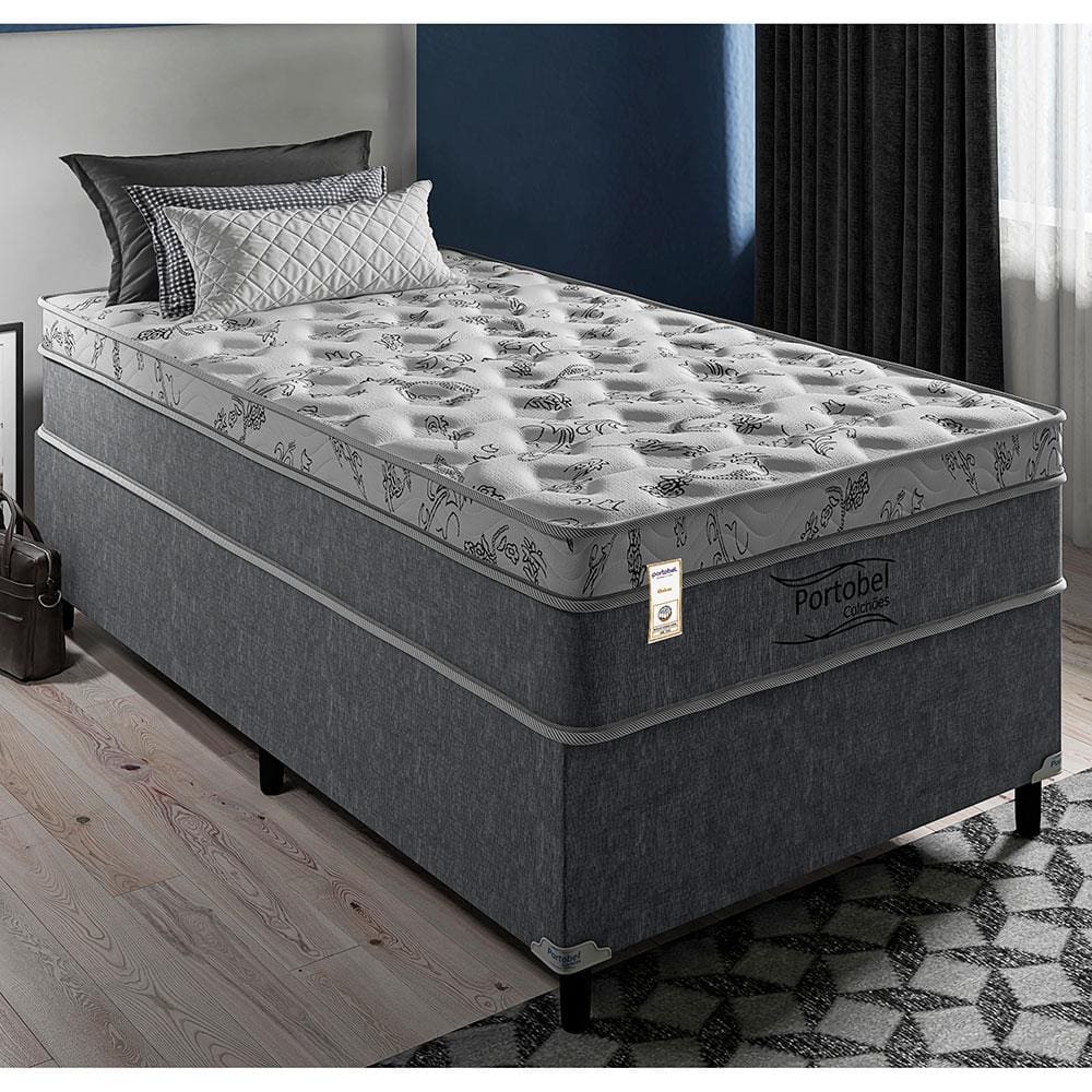 Cama Box de Solteiro Portobel Orion com Molas Ensacadas e Revestimento em Tecido Poliéster 72x88x188cm - Cinza