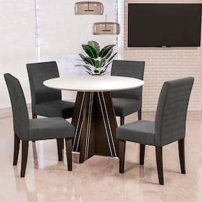 Mesa de Jantar Redonda Dobuê Turim com 4 Cadeiras com Revestimento em Suede