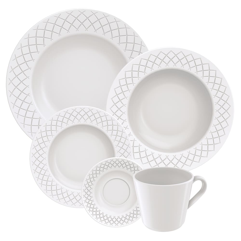 Aparelho de Jantar 20 Peças Tramontina Ingrid em Porcelana Decorada - Branco