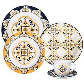 Aparelho de Jantar 30 Peças Oxford Floreal São Luís em Cerâmica - Amarelo/Azul