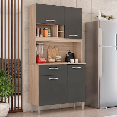 imagem-Cozinha Compacta Demóbile Malta com 4 Portas e 1 Gaveta - 91 cm de Largura - Avena/Grafito