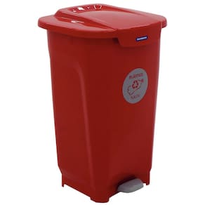 Lixeira para Coleta Seletiva com Pedal Tramontina T-Force em Polipropileno Vermelho - 50 L
