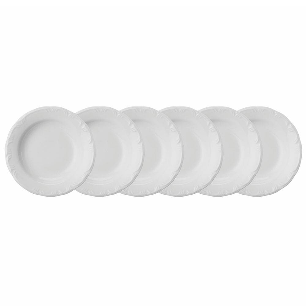 Conjunto com 6 Pratos Fundos Schmidt Pomerode em Porcelana 26 cm - Branco