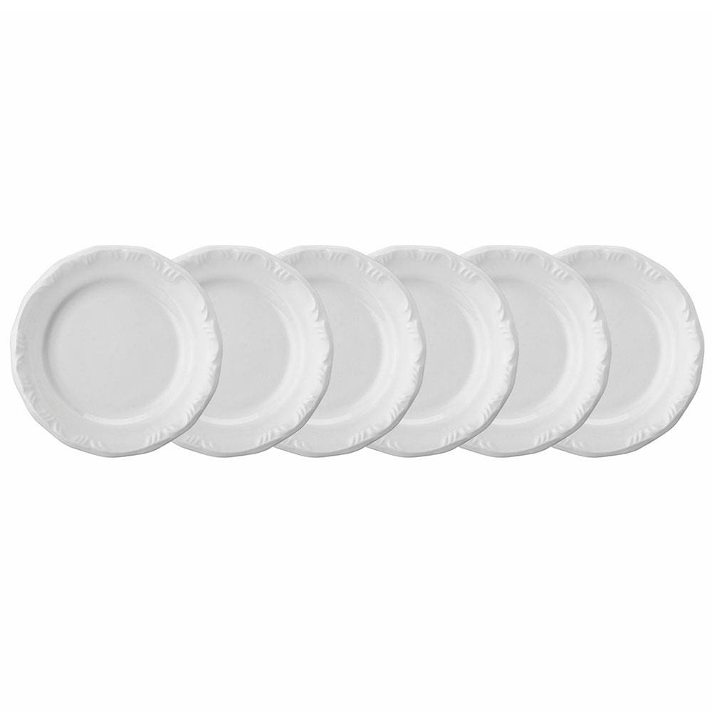 Conjunto com 6 Pratos de Sobremesa Schmidt Pomerode em Porcelana 19 cm - Branco