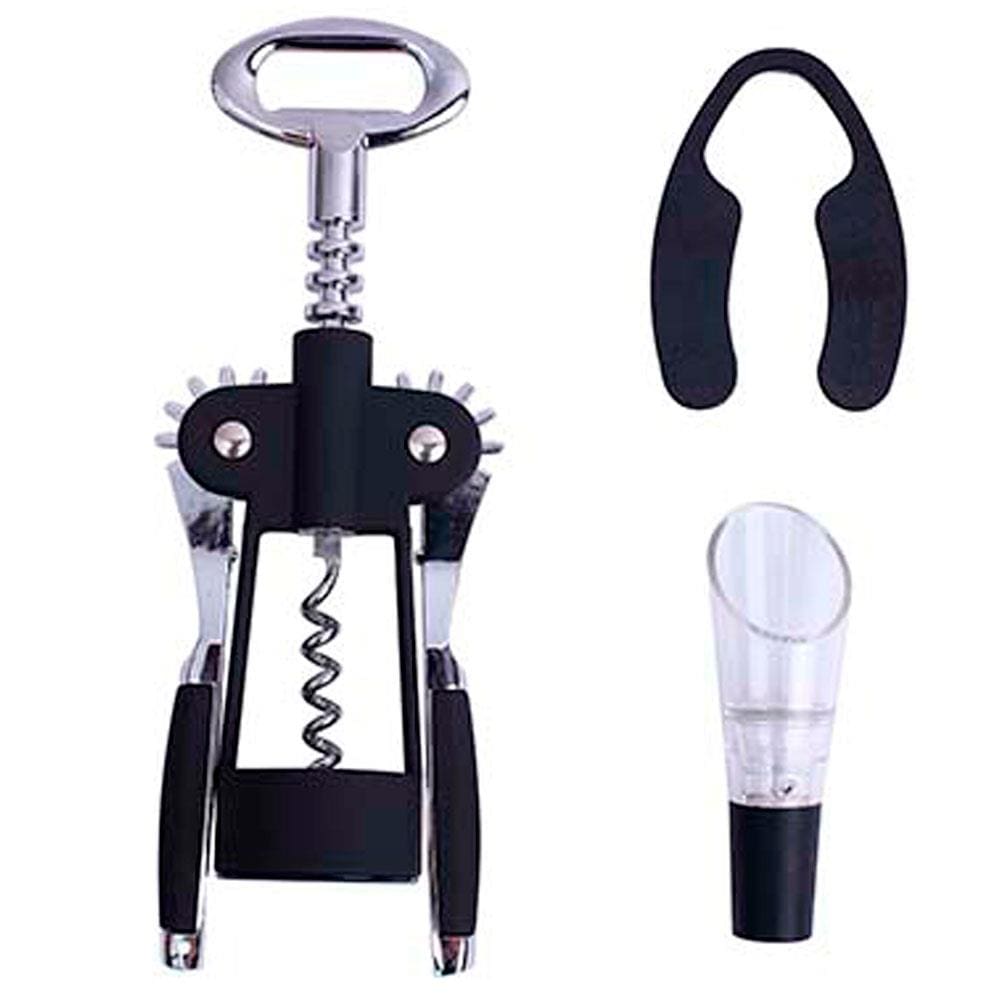 Conjunto 3 Peças para Vinho Dynasty com Saca Rolha, Corta Lacre e Aerador - Preto