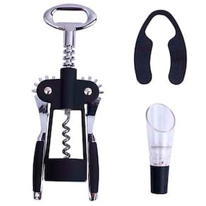 Conjunto 3 Peças para Vinho Dynasty com Saca Rolha, Corta Lacre e Aerador - Preto