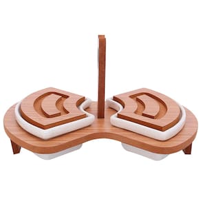 Conjunto Petisqueiras L'hermitage Santorini em Cerâmica com Suporte em MDF - 2 Peças