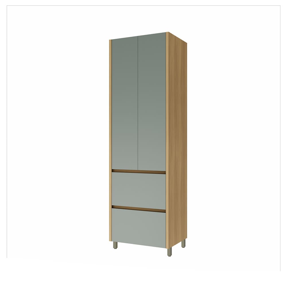 Paneleiro Nesher Rainha em MDF 15mm com 2 Portas, 2 Gavetas e 3 Prateleiras - 70cm de largura - Nature/Verde