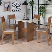 Mesa de Jantar Retangular Indekes Orquídea 4 Cadeiras Assento Estofado Freijo/Off White