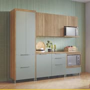 Cozinha Completa em MDF Nesher Paris Ripada com 260 cm de Largura, 6 Portas, 6 Gavetas e 10 Prateleiras - Verde/Nature