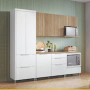 Cozinha Completa em MDF Nesher Paris Ripada 260 cm de Largura, 6 Portas, 6 Gavetas e 10 Prateleiras - Branco/Nature