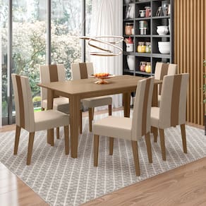 Mesa de Jantar Retangular Poliman Goya com 6 Cadeiras Revestidas em Suede