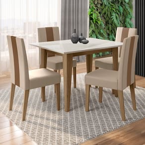 Mesa de Jantar Retangular Poliman Belle com Tampo de Vidro e 4 Cadeiras Revestidas em Suede