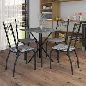 Mesa de Jantar de Granito Quadrada Fabone Brisa com 4 Cadeiras Estofadas