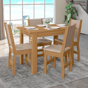 Mesa Jantar Retangular Poliman Bellagio com 4 Cadeiras Estofadas