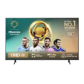 Smart TV 58" UHD 4K DLED Hisense 58A6K com HDR10+ Dolby Vision Game Mode Controle por Voz Alexa Built-In AirPlay