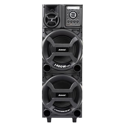 imagem-Torre de Som Amvox Titan Black ACA 1402 com Luz e Display em LED, 2 Woofers de 10", Bluetooth, Entradas USB, Card e Microfones 1400W - Bivolt
