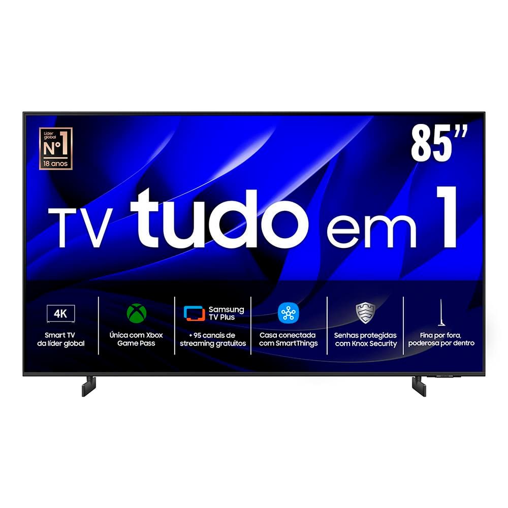 Smart TV 85” 4K Samsung Ultra HD 85DU8000 com processador Crystal 4K, Gamig Hub, AI Energy Mode, Alexa built in, Wi-Fi, Bluetooth, USB e HDMI