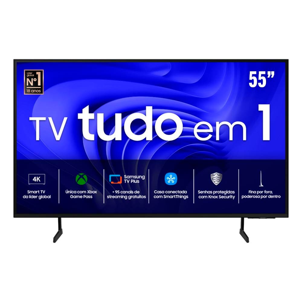 Smart TV 55” 4K Samsung 55DU7700 LED, Processador Crystal, Gaming Hub, AI Energy Mode, Alexa built in, Wi-Fi, Bluetooth, USB e HDMI