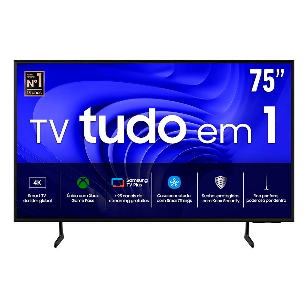 Smart TV 75” Samsung 75DU7700 LED Processador Crystal 4K, Gaming Hub, AI Energy Mode, Alexa built-in, Wi-Fi, Bluetooth, USB e HDMI