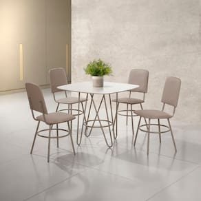 Mesa de Jantar Quadrada Aço Nobre Veneza com 4 Cadeiras Estofadas e Revestidas - Champagne e Off White