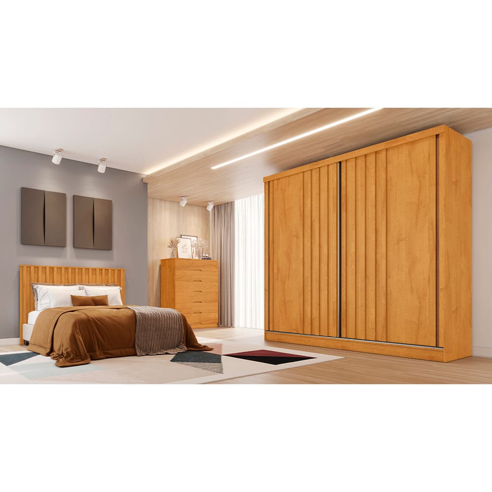 Guarda-Roupa Europa Mademarques Córdoba, 2 portas de correr, 4 gavetas e 15 prateleiras – 226 cm de Largura