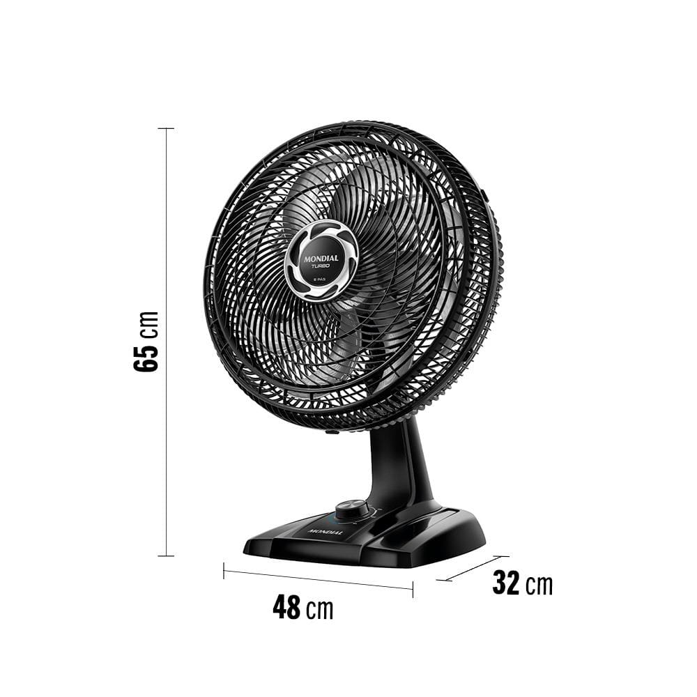 Ventilador de Mesa 40cm Mondial Turbo VT40NB com 8 Pás, 3 Velocidades - Preto e Prata