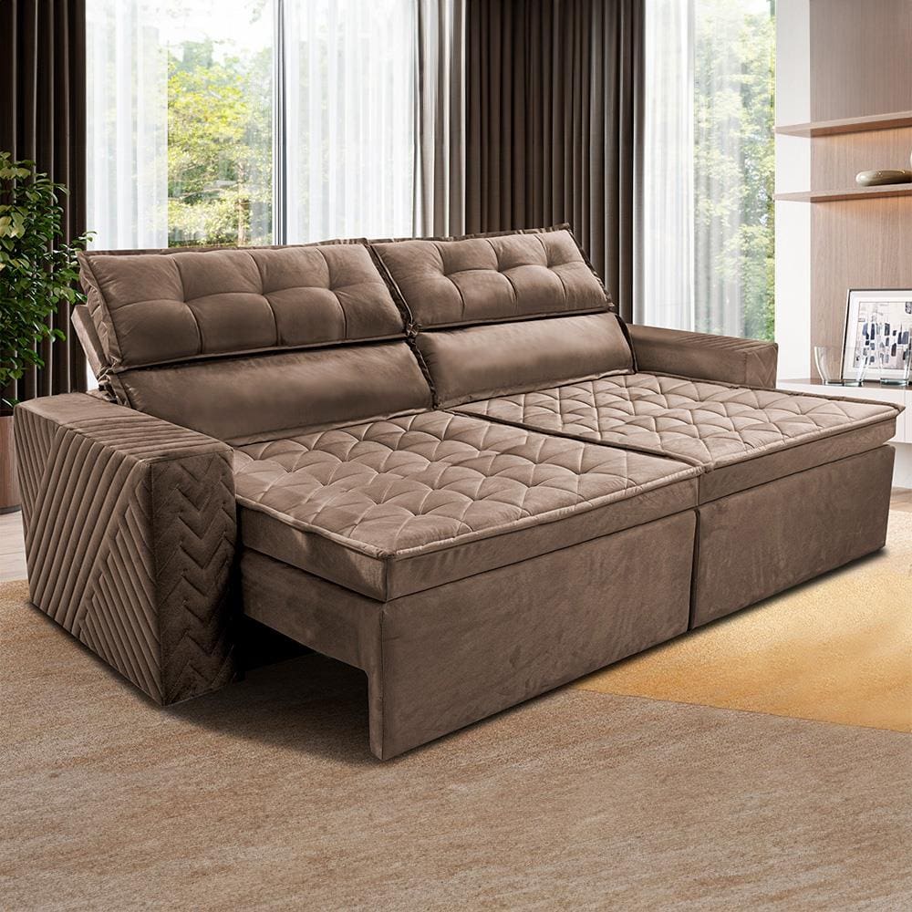 Sofá 3 Lugares Cama inBox Belém Retrátil e Reclinável Revestido em Suede Velusoft - 200cm de Largura